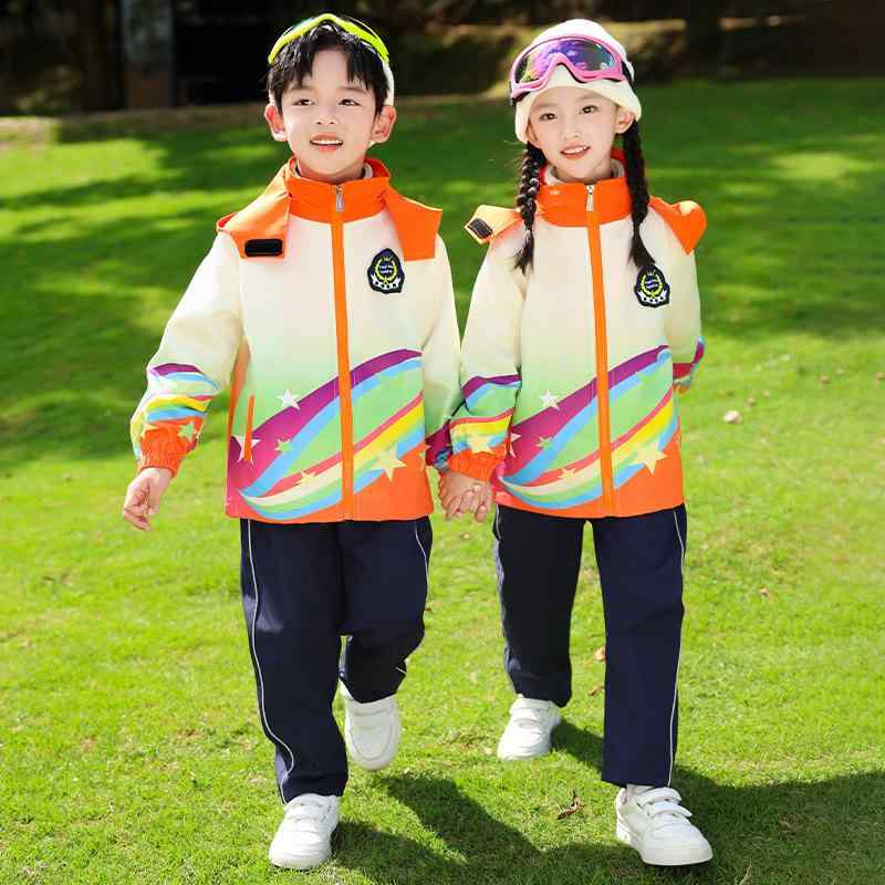 スクールウェア キッズ 男女兼用 小学生 幼稚園 制服 マウンテンパーカー ウィンドブレーカー レインボ..