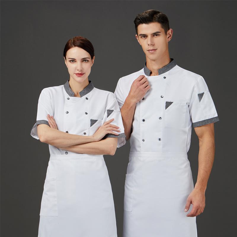 コックコート 男女兼用 半袖 スリムフィット 吸湿速乾 快適 夏用 厨房 キッチン レストラン 飲食店 製菓 ベーカリー ケーキ店 調理服 作業服 綿ポリ