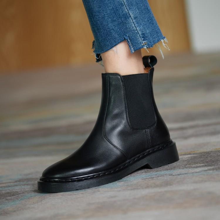 ショートブーツ レディース 女性用 大きいサイズ 牛革 本革 レザー サイドゴア 伸縮性 ローヒール ラウ..