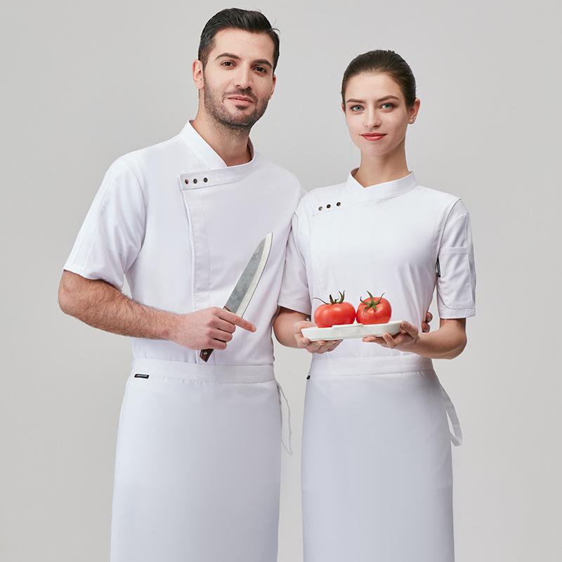 コック服 男女兼用 シェフウェア 半袖 白 ホワイト 飲食店 レストラン 厨房 キッチン 調理作業服 パテ..