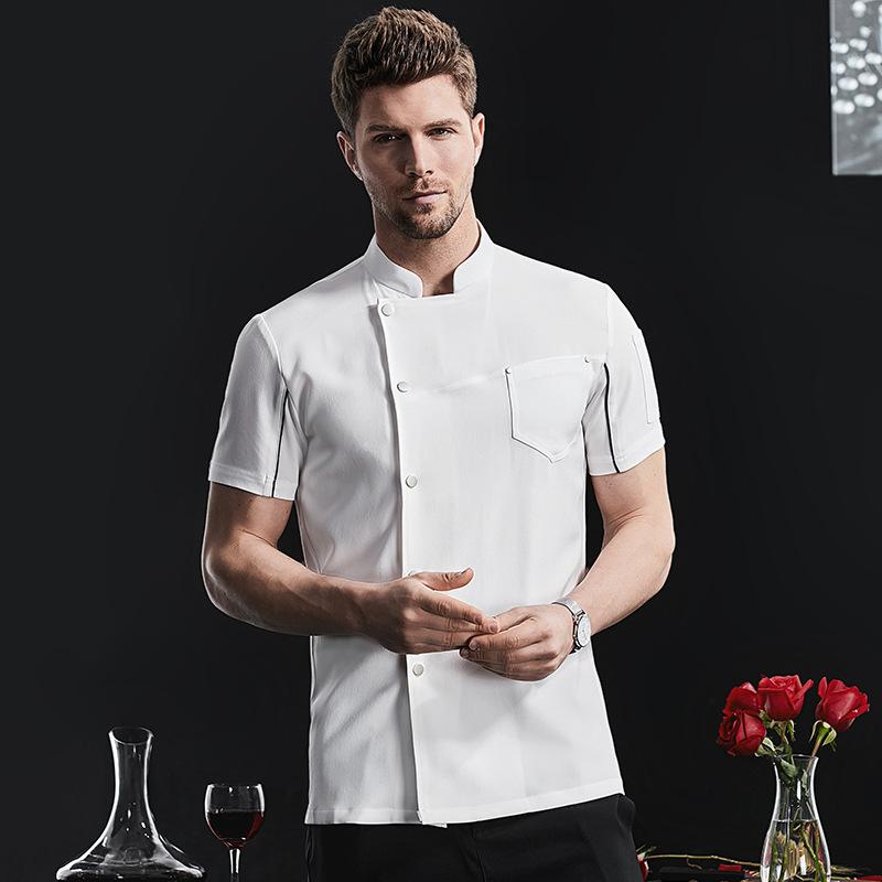 コックコート 男女兼用 上質 プレミアム 伸縮素材 ストレッチ 通気性 吸湿速乾 半袖 ショートスリーブ 春夏 ホテル レストラン 飲食店 厨房 作業服 ユニフ...