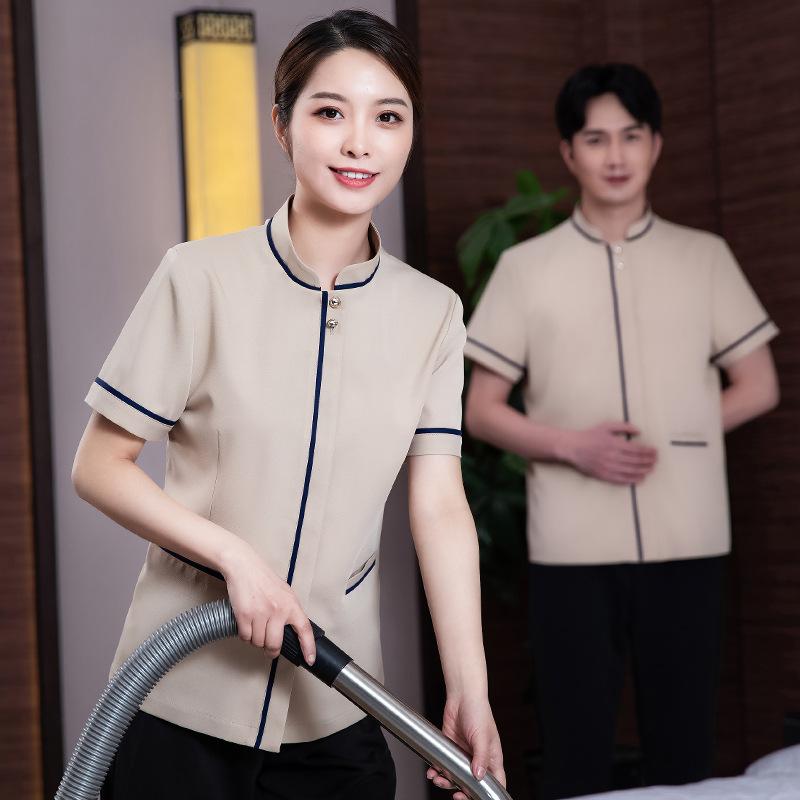 作業服 レディース 半袖 清掃員 ハウスキーパー ホテルスタッフ ユニフォーム 吸湿速乾 綿混 コットン..