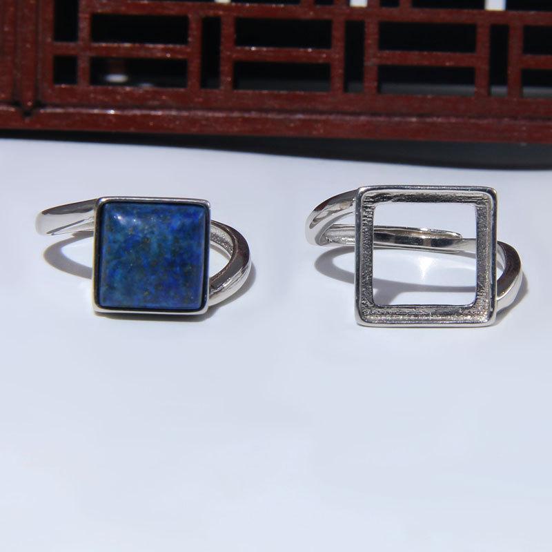 指輪 レディース 女性用 S925シルバー 空枠 リング台座 石座 スクエア フリーサイズ 10mm 12mm対応 天然石 琥珀 セッティング DIY ハンドメイド プラチナコーティング オリジナルデザイン