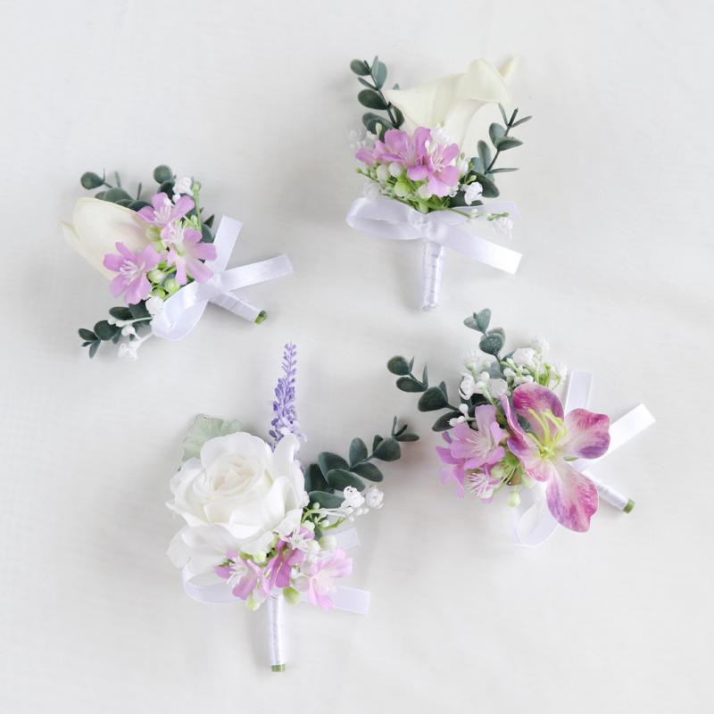 コサージュ 新郎新婦 ウェディング 結婚式 ブートニア ビジネス フォーマル セレモニー 造花 シルクフラワー ヨーロピアン エレガント 卒業式 入学式 発表会 撮影小物 フォトプロップス(x2)