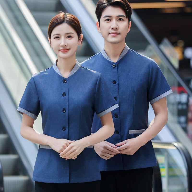 清掃ユニフォーム 男女兼用 半袖 女性用 ホテル 宿泊施設 客室清掃 作業着 夏用 薄手 防汚 防油 綿混 ..