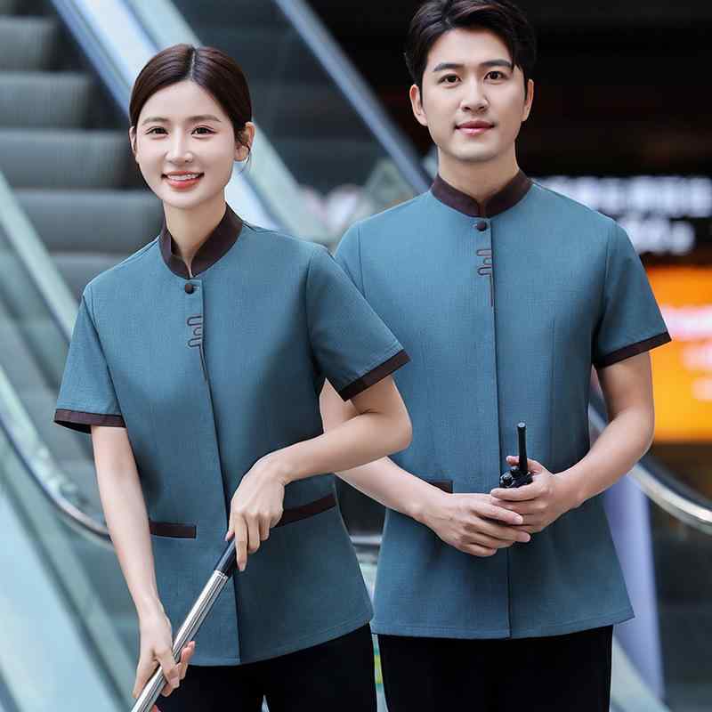 作業服 男女兼用 清掃 ユニフォーム 制服 作業着 半袖 薄手 軽量 防汚 撥油 宿泊施設 ホテル 客室清掃 ..