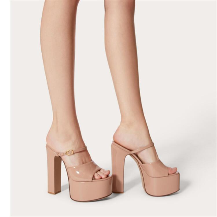 サンダル レディース 春夏 おしゃれ シンプル 無地 エナメル素材 ハイヒール 太ヒール ストーム バック..