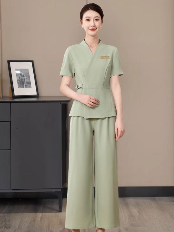 ユニフォーム レディース マッサージ エステ 美容師 制服 春秋冬 中華風 上品 ワイドパンツ セットアッ..