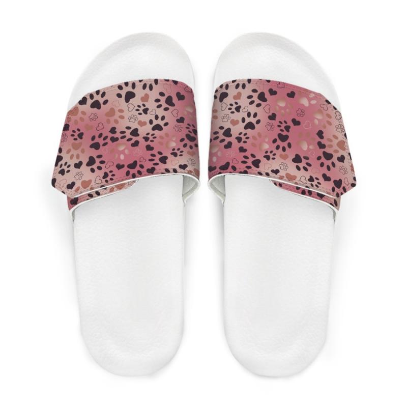 スライドサンダル レディース 男女兼用 親子コーデ マジックテープ 犬 ドッグ 骨 足跡 ハート プリントデザイン EVA素材 厚底 室内履き