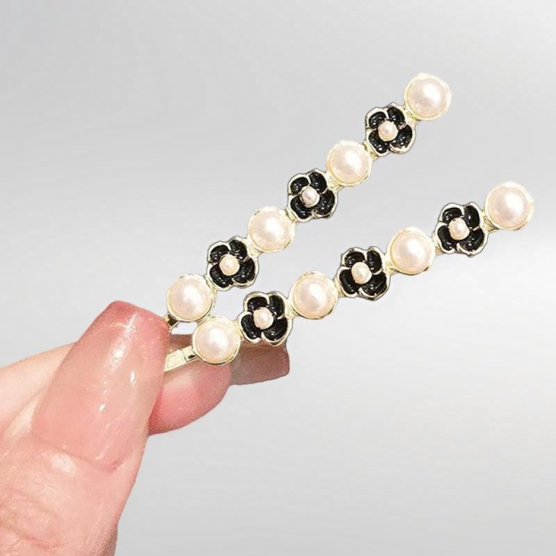 ヘアクリップ レディース フレンチスタイル エレガント パール パール カメリア 山茶花 前髪 サイド 髪..