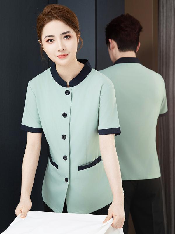 作業着 男女兼用 ホテル 宿泊施設 物件管理 清掃員用 ユニフォーム 業務用 半袖 薄手 軽量 防汚 防油加..