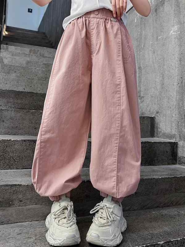 パンツ キッズ 女の子 カーゴパンツ バルーンパンツ ジョガーパンツ 春夏 薄手 ゆったり ワイド コットン100% 無地 ゴムウエスト おしゃれ トレンド カジュアル 通学 パープル ピンク ブラック