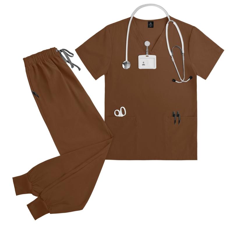 スクラブ 子供用 男女兼用 医療用ユニフォーム 看護師 歯科医師 介護服 オペ着 白衣 作業着 半袖 Vネック 上下セット 長ズボン 吸湿速乾 接触冷感 ストレッチ ポリエステル スパンデックス 病院 クリニック