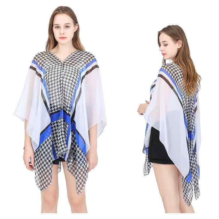 ショール レディース 千鳥格子 パールボタン 日よけ UV対策 再生繊維 シルク調 羽織り 春夏 ストール スカーフ 冷房対策 普段使い お出かけ カジュアルスタイル グリーン ブルー オレンジ ロイヤルブルー