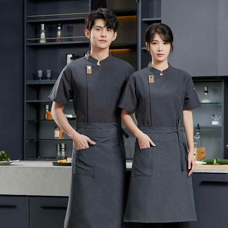 コックコート 男女兼用 半袖 薄手 春夏 厨房 ホテル レストラン 飲食店 ユニフォーム 作業着 シェフ 調理服 吸汗速乾 通気性 綿混 上質 高級感 スタンド...