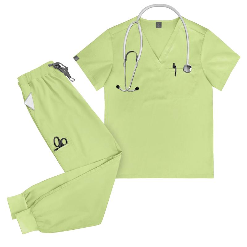 制服 男女兼用 ユニセックス 医療用ユニフォーム ナース服 病院 歯科医院 美容院 手術室 クリニック 上下セット 大きいサイズ 伸縮性 ストレッチ 吸湿速乾 無地 Vネック 半袖 長ズボン ポリエステル スパンデックス