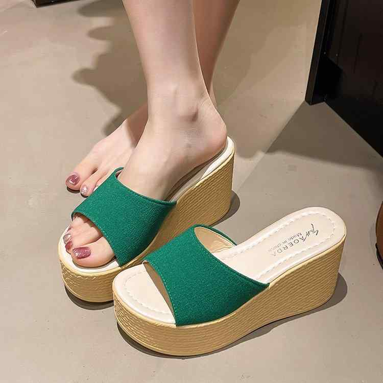 サンダル レディース 女性用 厚底 プラットフォーム ウェッジソール 9cmヒール ワンストラップ PUレザー 合成皮革 快適 カジュアル ラウンドトゥ グリーン ピンク ブラック ベージュ