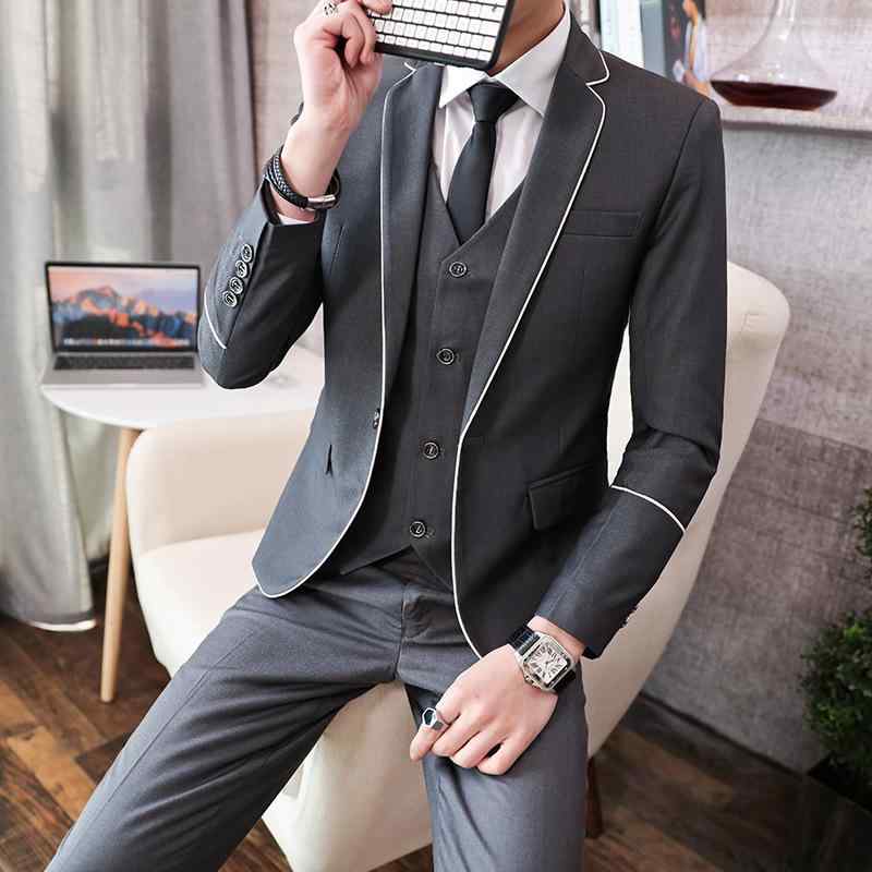 スーツ メンズ 男性用 スリーピース 結婚式 披露宴 二次会 パーティー ビジネス 冠婚葬祭 新郎 介添人 礼服 フォーマルウェア ブリティッシュスタイル スリムフィット シングルブレスト 一つボタン 長袖 春秋冬 綿混紡 再生繊維 ブラック グレー