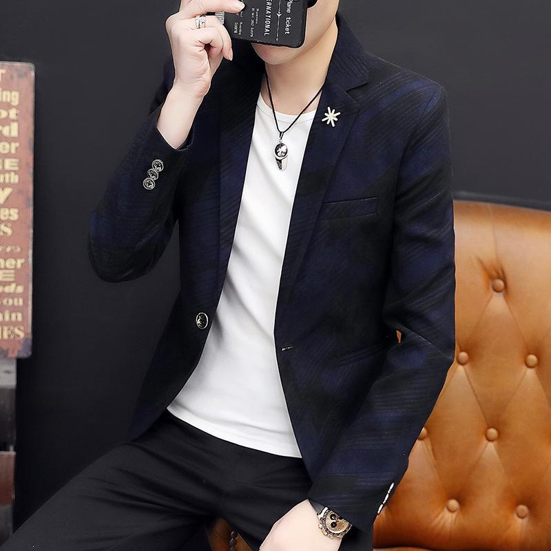 カジュアルジャケット メンズ インフルエンサー 韓国風 トレンド おしゃれ スリムフィット 細身 テーラードカラー シングルブレスト 1つボタン 普段使い アウター 春秋 ポリエステル イエロー レッド ブルー