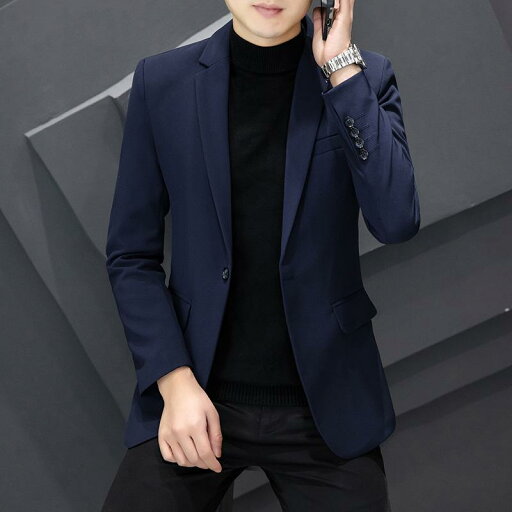 テーラードジャケット メンズ 秋冬 中綿入り 厚手 スリムフィット 形態安定 ポリエステル混紡 シングルブレスト 1つボタン カジュアル ビジネス 通勤 仕事用 ブラック ネイビー レギュラー丈 センターベント