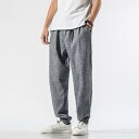 パンツ レディース 春夏 大きいサイズ ゆったり 体型カバー 無地 中華風 ナチュラル 綿麻 ハーレム サルエル バルーン ロング 薄手 軽量 カジュアル ノンストレッチ ミドルローウエスト 大人向け ブラック ネイビー ボトムス