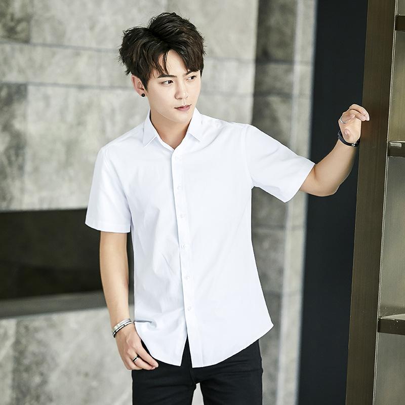 シャツ メンズ 半袖 トップス 男性用 ワイシャツ 薄手 無地 ソリッドカラー 韓国ファッション スリムフ..