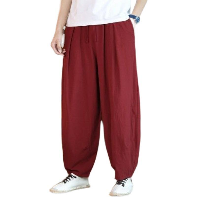 パンツ メンズ チャイナ風 リネン 麻 サルエルパンツ ワイド ゆったり ビッグシルエット 大きいサイズ 無地 カジュアル 普段使い 春夏 ブラック ネイビー ...