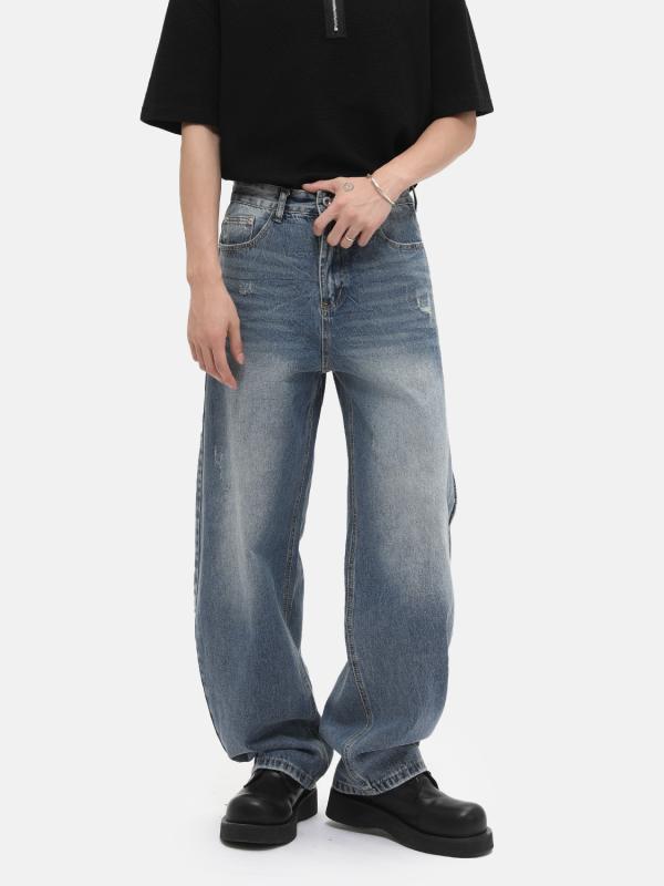 デニムパンツ メンズ ストリート系 おしゃれ ダメージ クラッシュ ブリーチ ウォッシュ加工 ゆったり ルーズフィット カーブパンツ カジュアル 普段使い