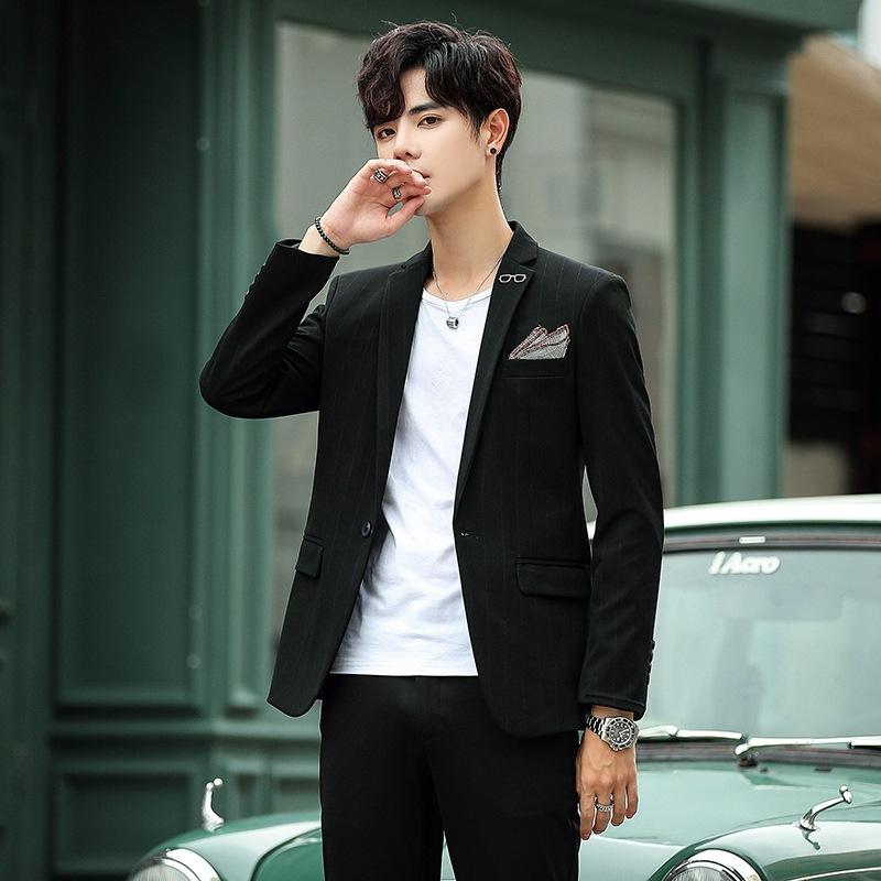 ジャケット 男性用 四季通用 カジュアルスーツ アウター 通勤 ビジネス スリムフィット テーラードカラー シングルブレスト 1つボタン ストライプ柄 ポリエステル 形態安定