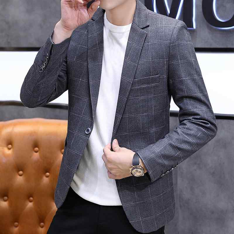 ジャケット メンズ 男性用 韓国風 トレンド スリムフィット スタイリッシュ カジュアル ビジネス オフィスカジュアル 通勤 普段使い テーラードジャケット ブレザー ポリエステル グレー ブラック ブルー 春秋