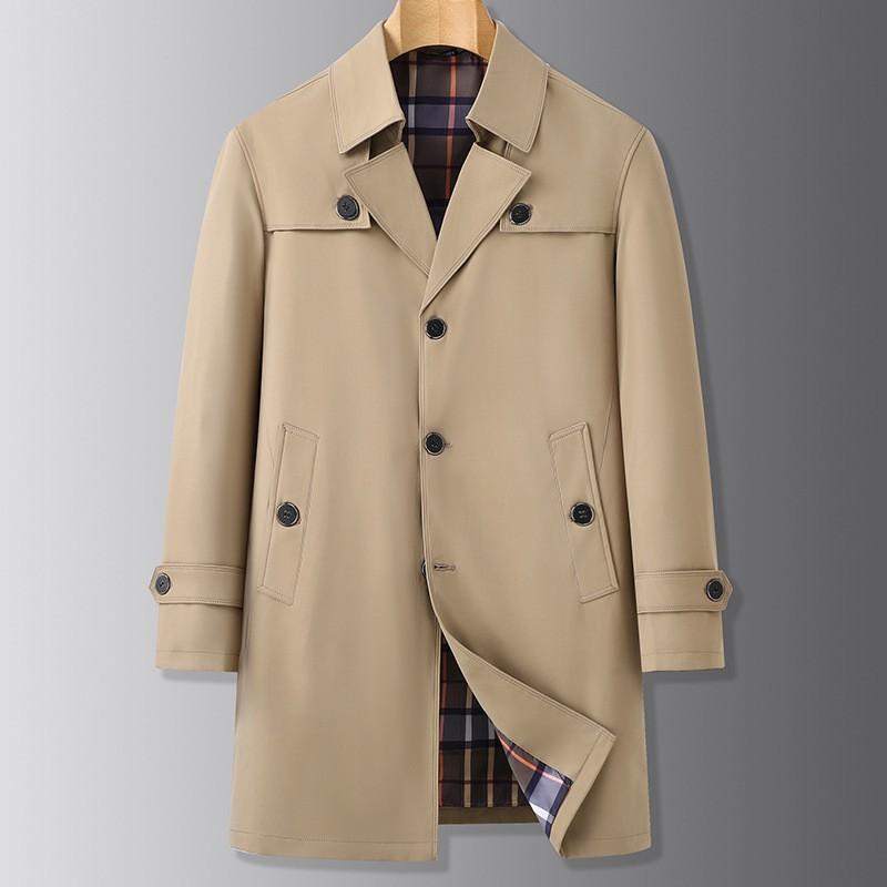 トレンチコート メンズ 男性用 クラシック 定番 スプリングコート ミドル丈 大きいサイズ ビッグサイズ 無地 ブリティッシュスタイル ビジネス カジュアル イージーケア ポリエステル混紡
