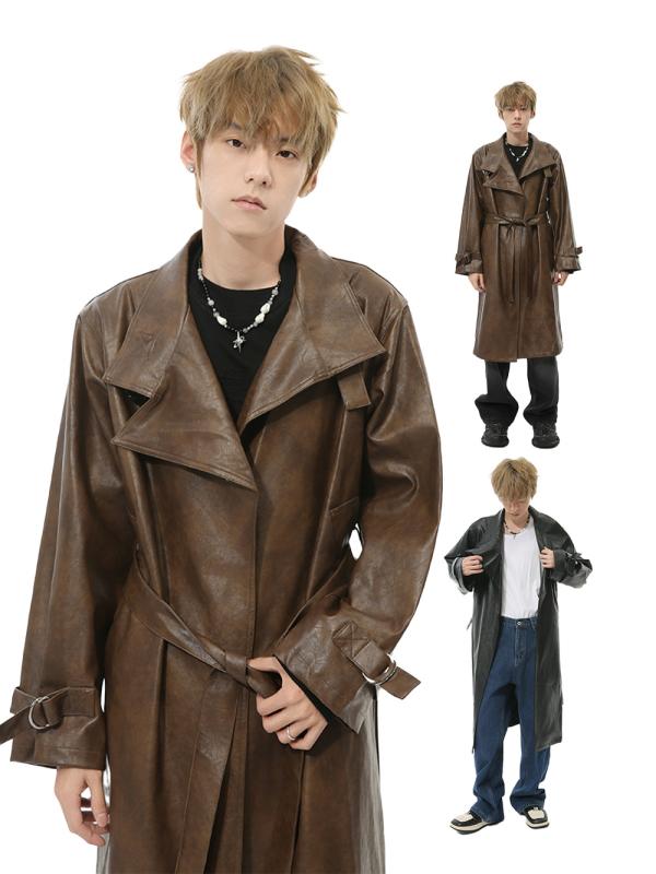 トレンチコート メンズ 秋物 フレンチブリット風 高級感 かっこいい 膝丈 カジュアル ゆったり ポリエ..