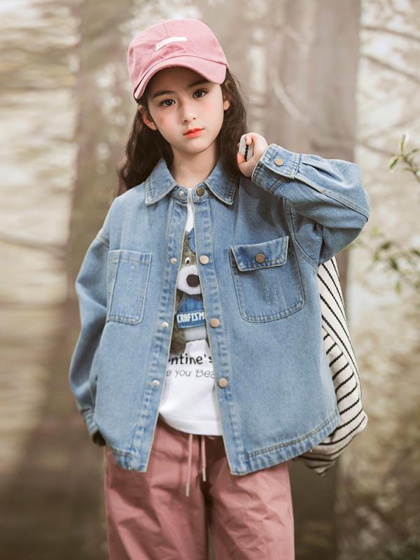 デニムジャケット 女の子 キッズ 春秋 韓国風 おしゃれ カジュアル コットン 無地 ソフト 羽織り 中大..