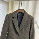 テーラードジャケット レディース 秋冬 ウール ポリエステル混紡 グレーグリーン ブラウン ヘリンボーン柄 ミドル丈 ストレートシルエット ゆったり テーラードカラー シングルブレスト 2つボタン 上品 通勤 オフィス カジュアル ブリティッシュスタイル