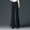 パンツ レディース ハイウエスト フレアパンツ 裏起毛 保温 着痩せ効果 美脚 シェニール素材 伸縮性 カジュアル 普段使い ロング丈 秋冬 ブラック