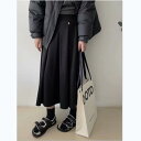 スカート レディース 秋冬 ウール調 ポリエステル混 Aライン プリーツスカート ミモレ丈 ロング丈 体型カバー 微ストレッチ きれいめ カジュアル オフィス 通勤 韓国ファッション