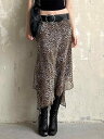 スカート レディース 冬 ヒョウ柄 アニマル柄 シアーメッシュ 切り替え バイカラー アシンメトリー 変形 ウエストマーク ロング丈 オフィス 通勤 エレガント きれいめ 伸縮性