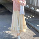 ロングスカート レディース Aライン ティアード レース 春秋冬 上品 きれいめ 低身長向け 体型カバー ポリエステル プリーツ加工 ベージュ 通勤 オフィス 伸縮性