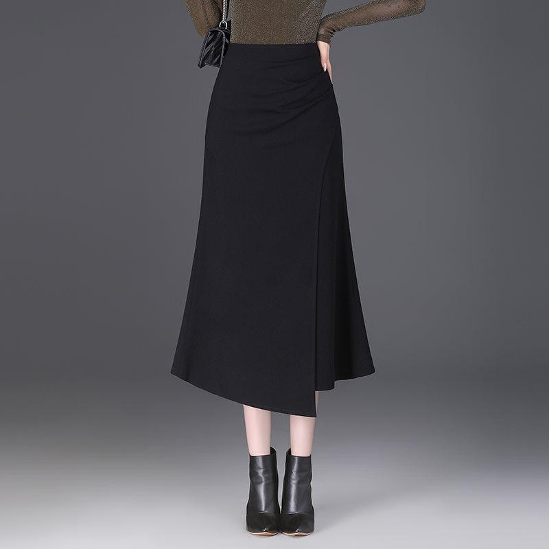 スカート レディース ブラック フレンチシック マーメイド ハイウエスト タイト ミモレ丈 エレガント 上品 オフィス 通勤 スタイルアップ きれいめ 大人 ポリエステル 秋冬