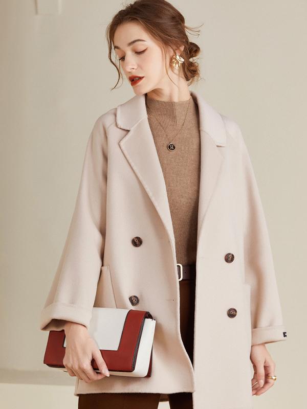 コート レディース 女性用 秋冬 ロング丈 ダブルボタン テーラードカラー ダブルフェイス ウール 羊毛 厚手 カジュアル シンプル 上品 ..