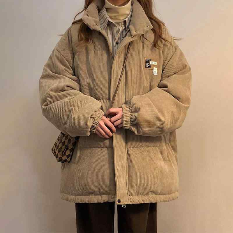 楽天way-ugoアウター レディース コーデュロイ 中綿ジャケット 秋冬 肉厚 ボリューム 防寒 暖かい カジュアル 普段使い 綿混素材 ジップアップ ポケット付き 切り替え ストレートシルエット カーキ アイボリー ベージュ