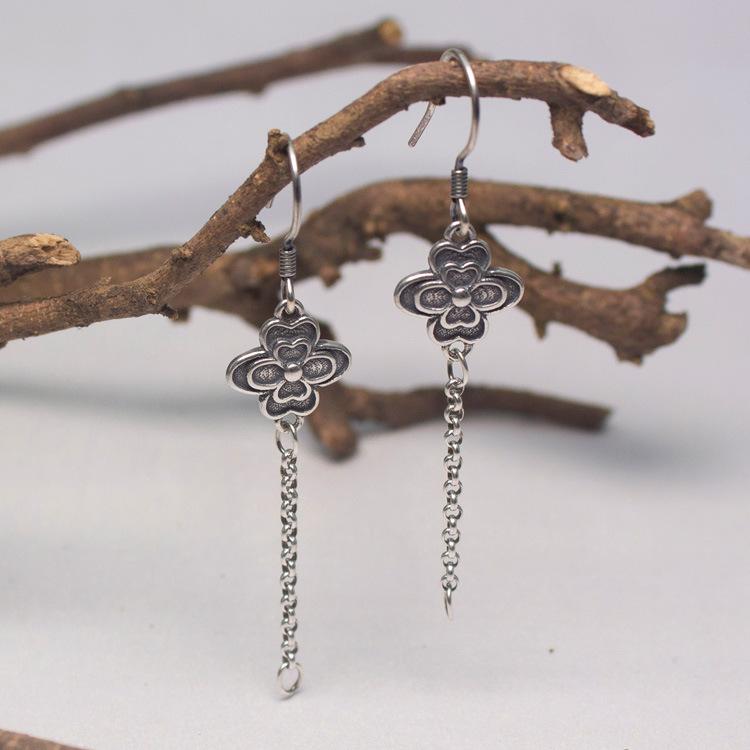 ピアスフック 925純銀製 フリンジ ロング DIY 手作り ハンドメイドアクセサリーパーツ 手芸材料 クラフト素材 アンティーク タイシルバー(x2)