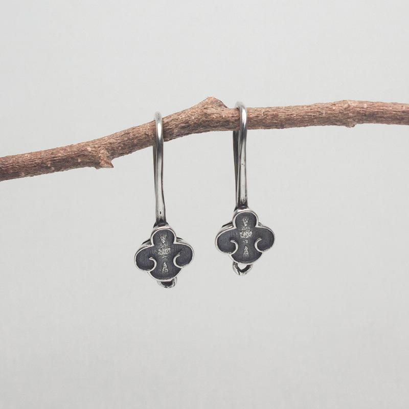 耳飾り レディース 925純銀 スターリングシルバー 手作り ハンドメイド DIY レトロ アンティーク タイシルバー エスニック 民族風 ピアスパーツ イヤリングチャーム フックピアス 材料 手芸(x2)