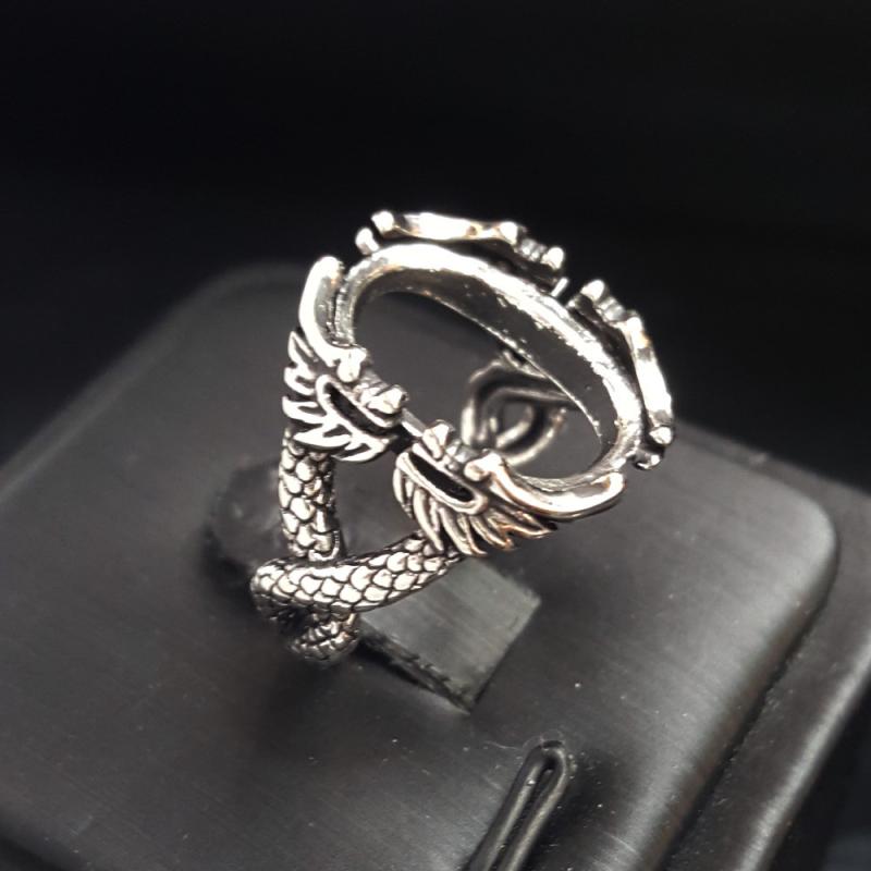 指輪 S925 シルバー サイズ調整可能 フリーサイズ ハンドメイド レトロ アンティーク調 空枠 ベース リング 楕円形 12x16ミリ 双龍 ドラゴン DIY 手作り(x2)