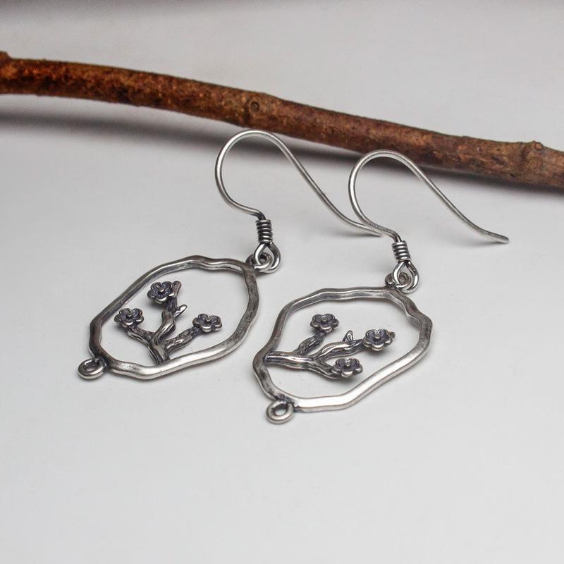 アクセサリーパーツ ピアス レディース 925シルバー 中国風 梅の花 花柄 ヴィンテージ感 ハンドメイド ..