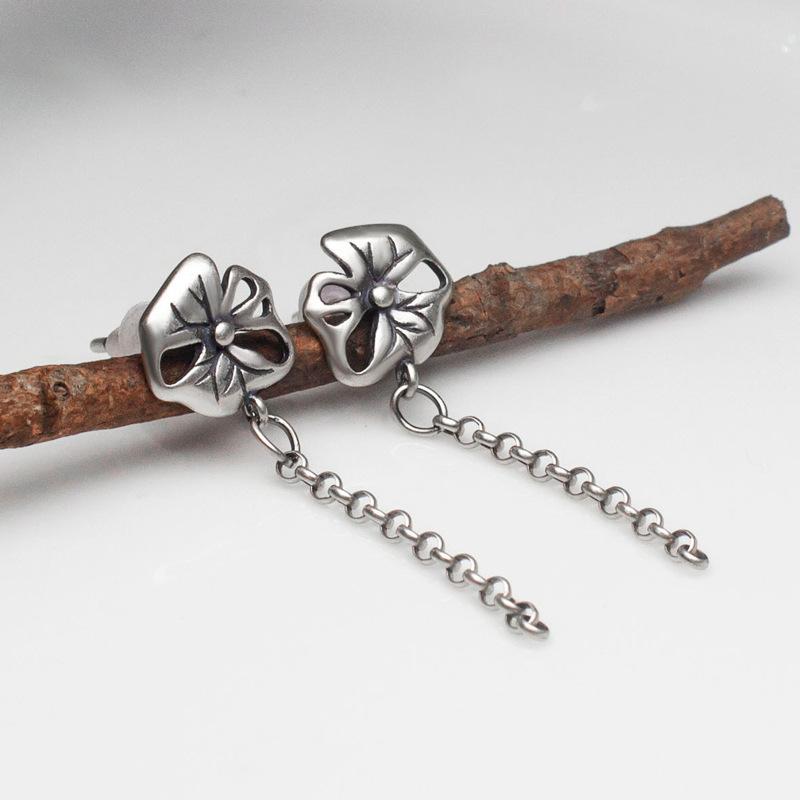 アクセサリーパーツ ピアス イヤリング レディース シルバー925 タイシルバー レトロ アンティーク エスニック 民族調 タッセル フリンジ 蓮の葉モチーフ 中国風モダン ドロップ 揺れる デザイン アクセサリー