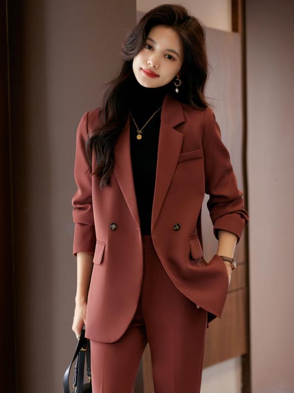 スーツ レディース レンガ色 中綿入り 厚手 高級感 上品 韓国スタイル ビジネス 通勤 カジュアル ジャ..