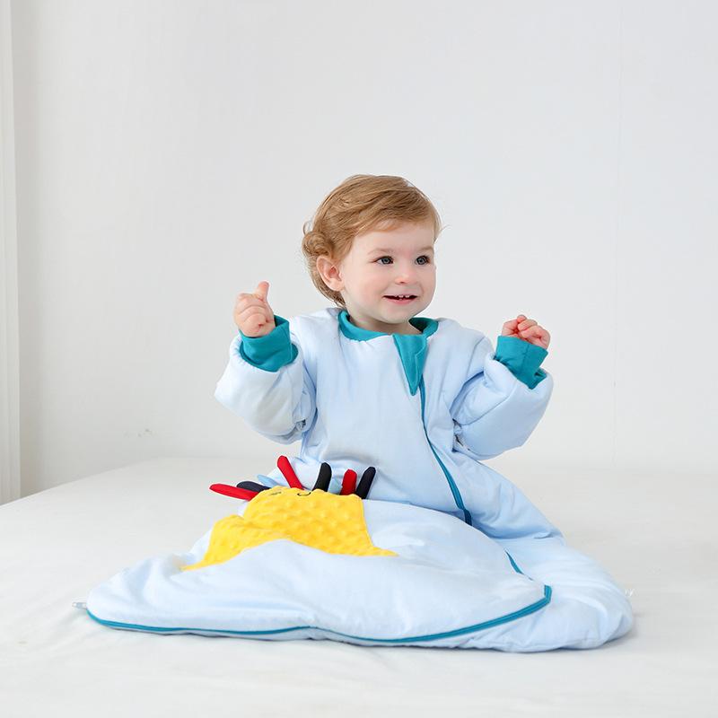 ベビー寝袋 スリーパー 男の子 女の子 赤ちゃん 足つき カバーオール ロンパース 綿100% 厚手 あったか 防寒 寝冷え防止 袖着脱可 2WAY 秋冬 かわいい 動物柄(x2)