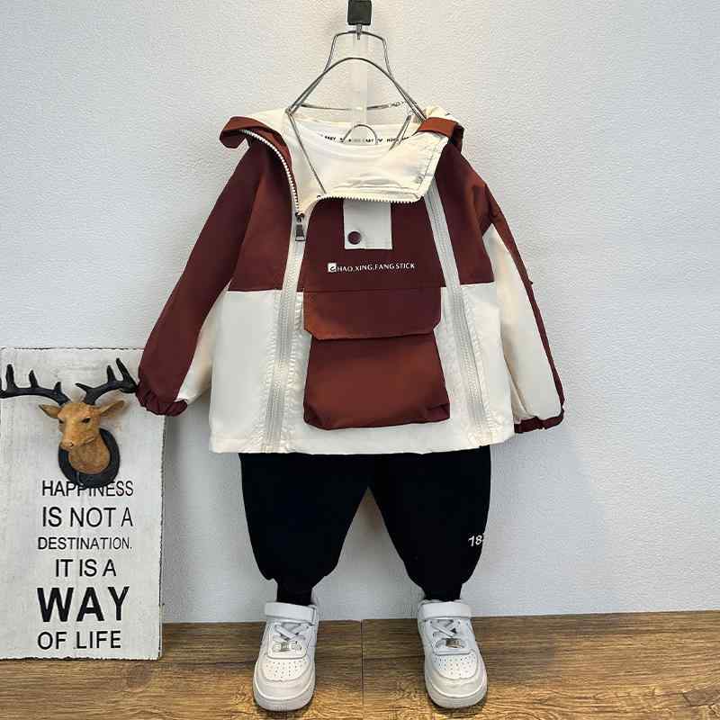 ジャケット 男の子 キッズ 春秋 フード付き ジップアップ 長袖 ポリエステル 無地 カジュアル アウター..