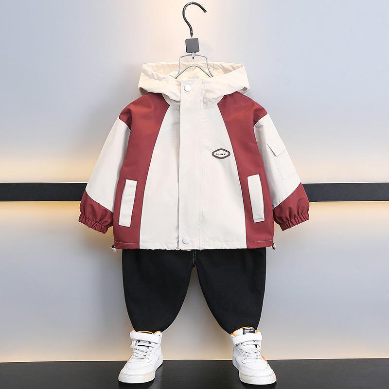 ジャケット 男の子 キッズ ジュニア 春秋 切り替え フード付き 長袖 ブルゾン ウインドブレーカー ポリ..